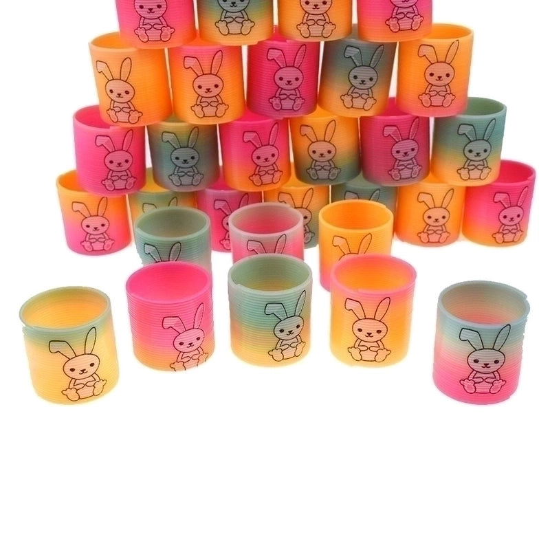 12 Pieces Cute 3. 5cm Children’s Colorful Spring Coil Little White Rabbit Rainbow Elastic Force Circle Toy