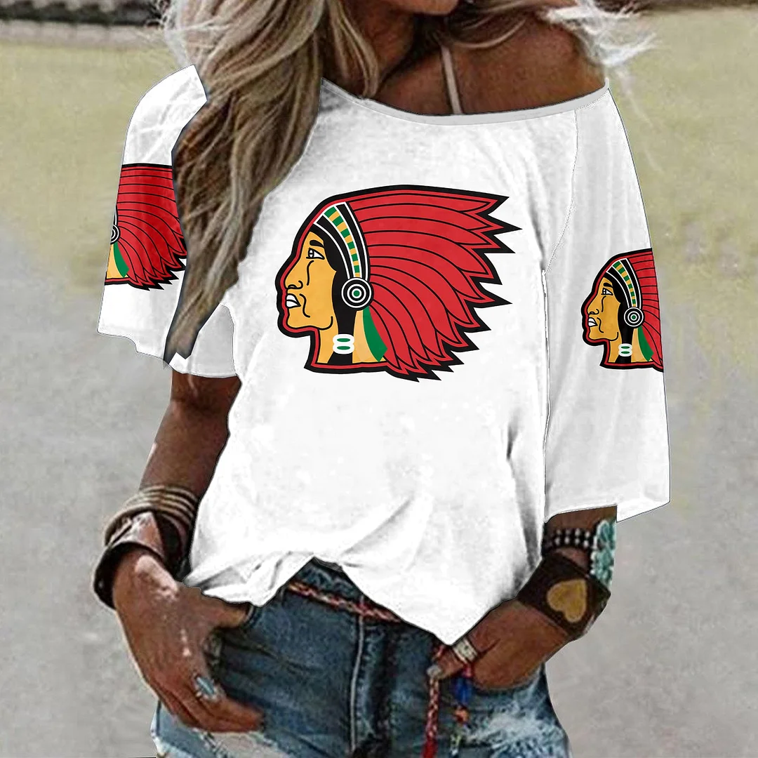 Style & Comfort for Mature Women Shoulder Off Loose Short Sleeve Casual T-shirt for Women Printed with Pattern