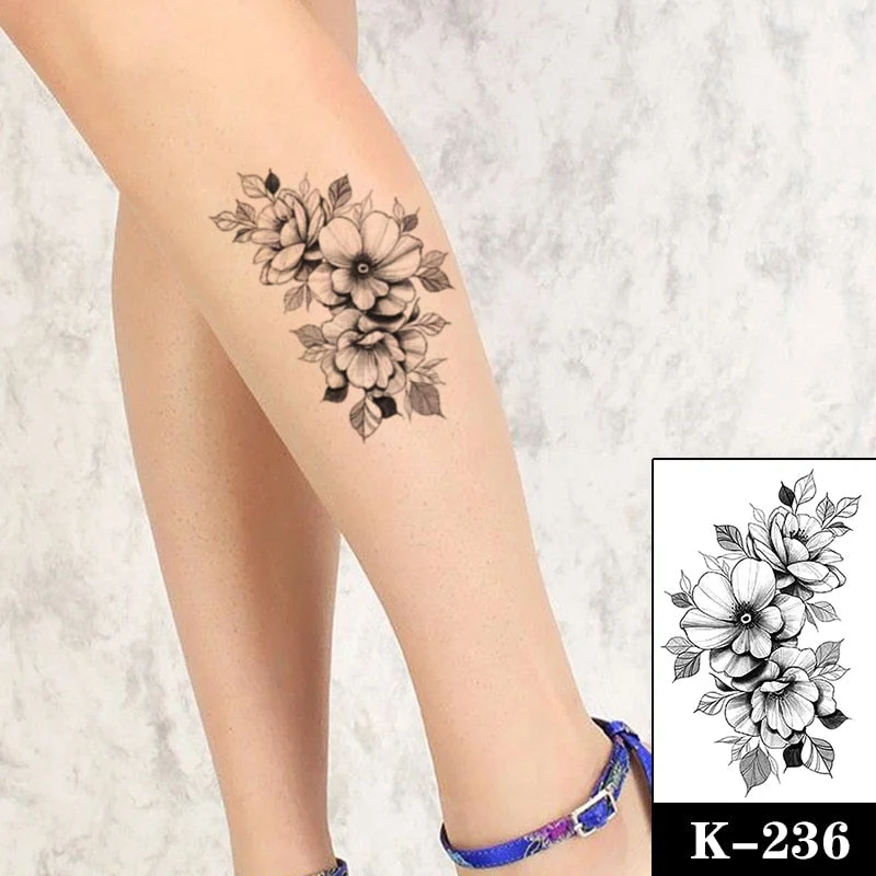 Waterproof Temporary Tattoo Sticker Black Wolf Arrow Rose Butterfly Flash Tattoos Totem Line Body Art Hand Fake Tatoos Women Men