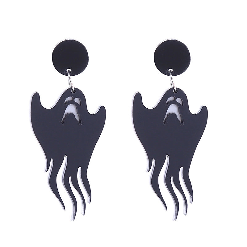 1 Pair Retro Punk Pumpkin Bat Ghost Printing Arylic Drop Earrings