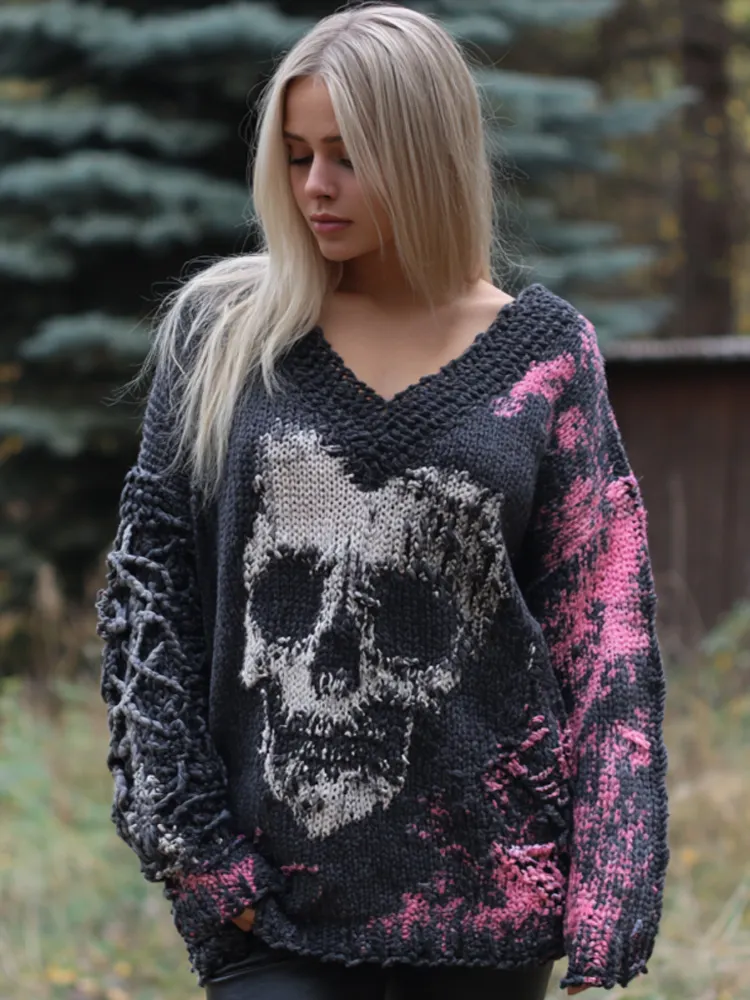 Women's Vintage Halloween Skull Knit Sweater