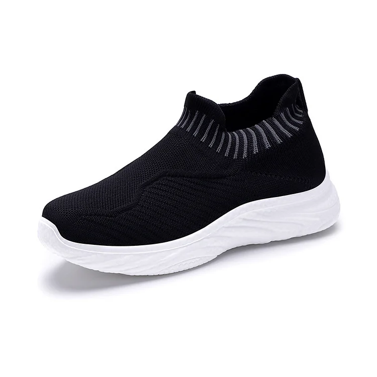 Round Toe Colorblock Knitted Breathable Slip On Casual Sneakers