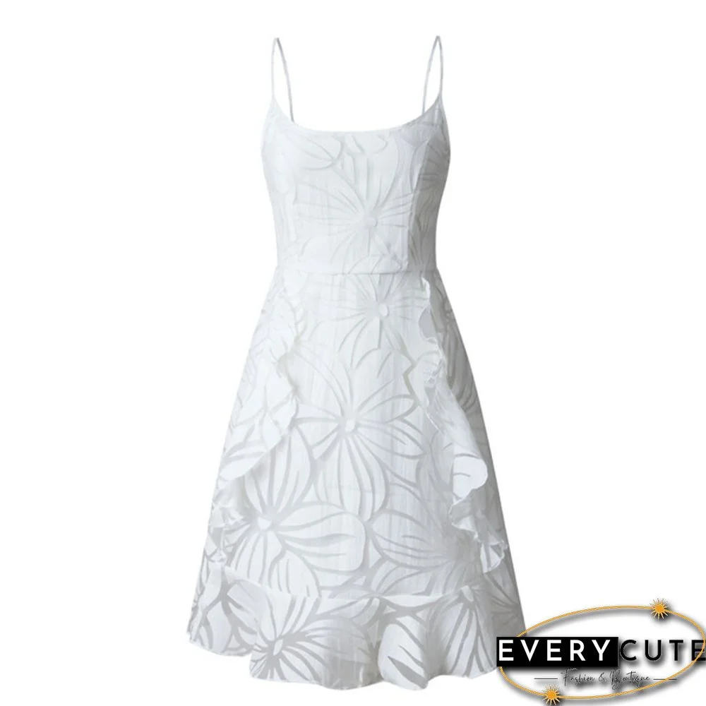 Summer Dress Sleeveless Spaghetti Strap Mini Ruffle Dress Women White Elegant Party Dress Vestidos