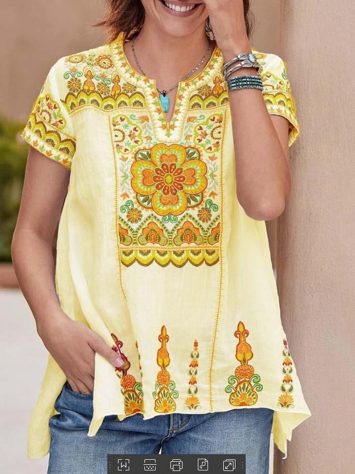 Women's V-neck Short Sleeve Printed Tops