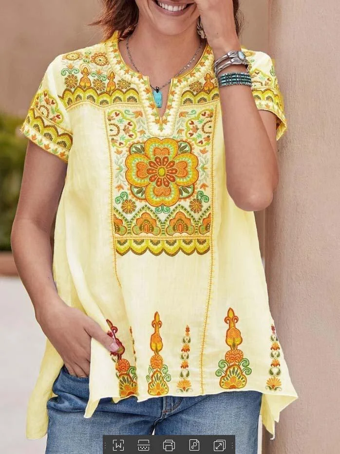 Women's V-neck Short Sleeve Printed Tops
