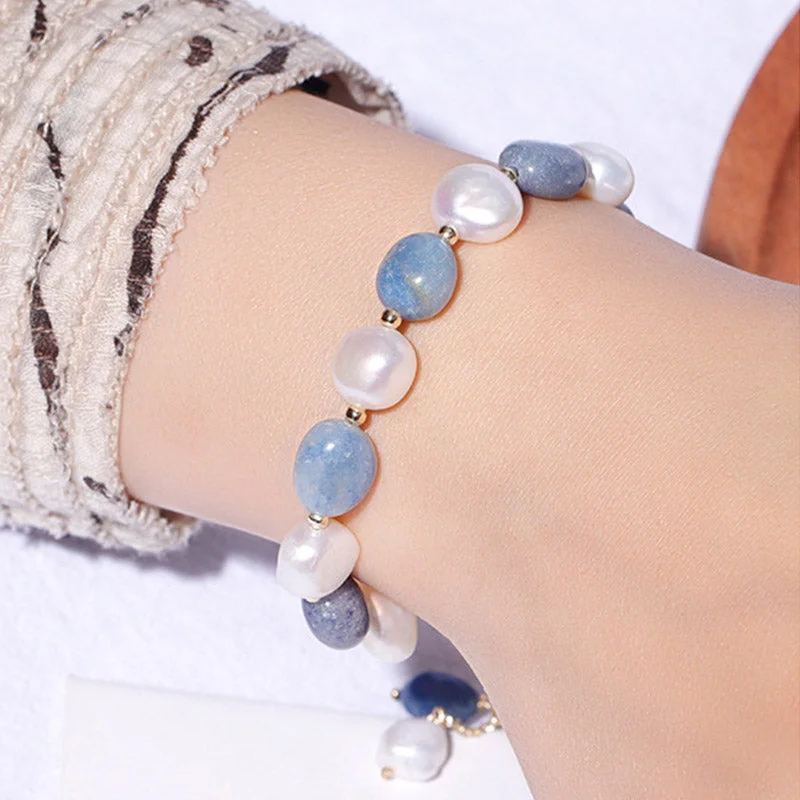 Natural Blue Aventurine Crystal Pearl Bead Healing Bracelet
