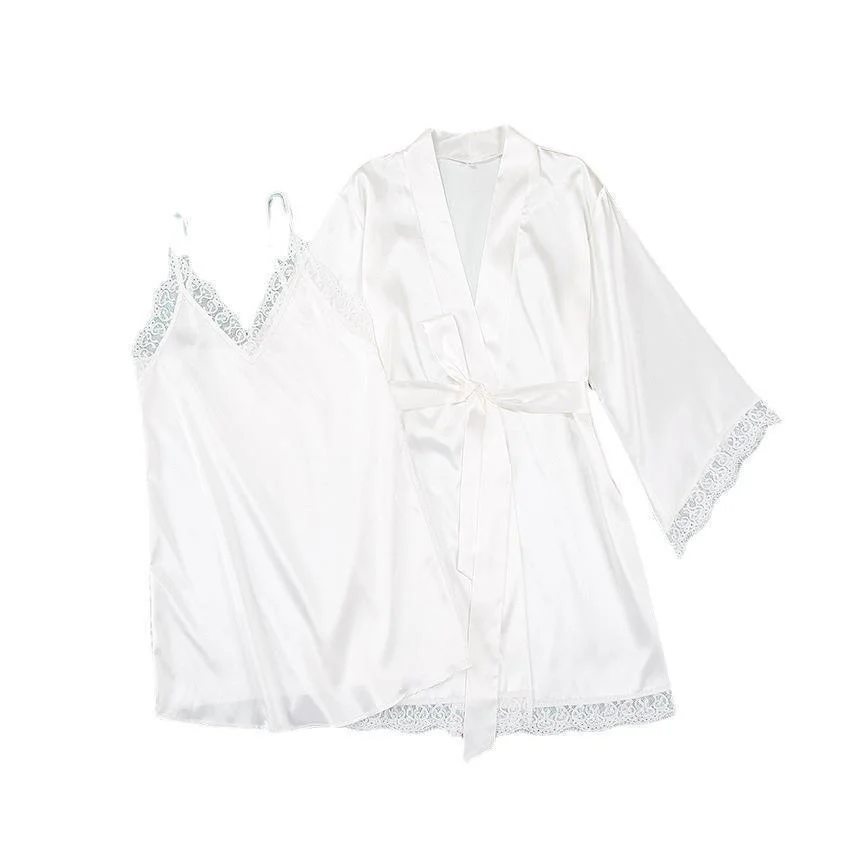 Brownm 2023 Spring And Autumn Swing Sling Pajaments Pajaments V-Neck Lace Sexy Simono Lady Homewear Two-Set Pajamas