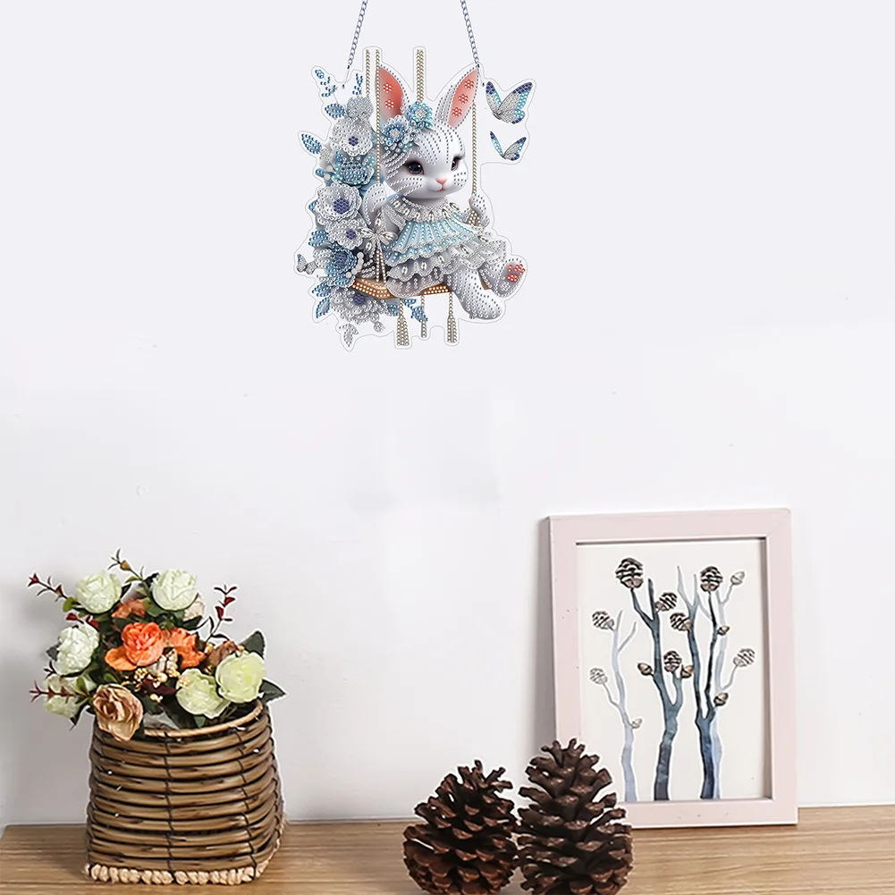 Easter Bunny Swing Diamond Art Hanging Pendant DIY Diamond Painting Dots Pendant