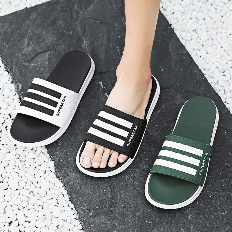 Unisex Home Slippers Soft Sole Bathroom Non-slip Indoor Shoes Flat Slides Summer Sandals Men Women Beach Outdoor Flip Flops