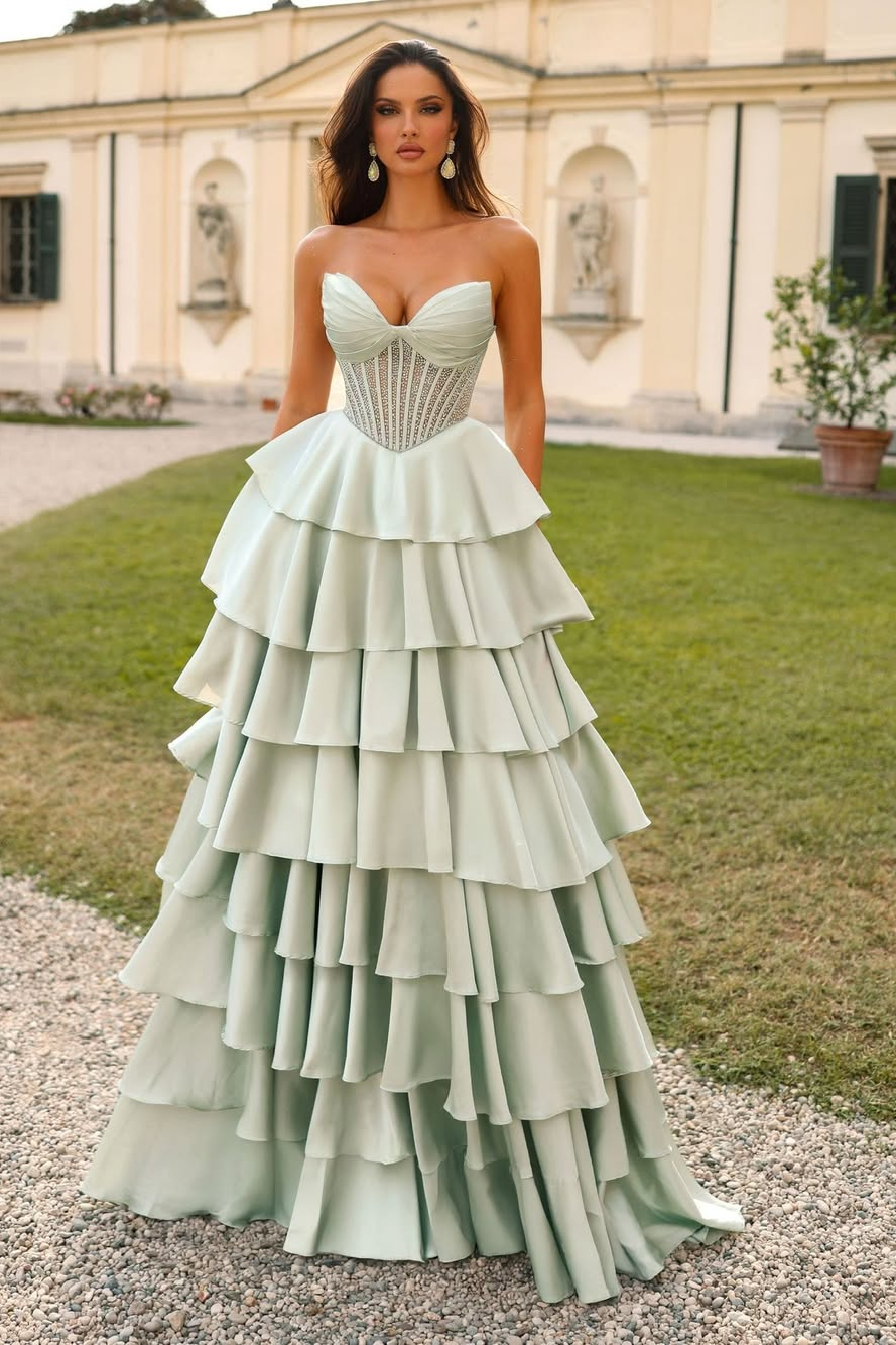Daisda Sleeveless Strapless V-Neck Stage Beads A-Line Prom Dress