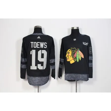 Men's  Chicago Blackhawks #19 Jonathan Toews Black 1917-2017 100th Anniversary Stitched NHL Jersey