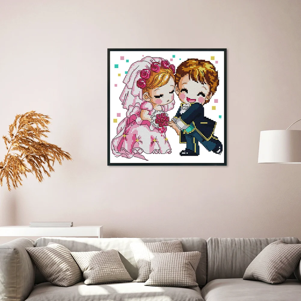 14CT Stamped Cross Stitch - Cartoon Wedding(Canvas|25*25CM)