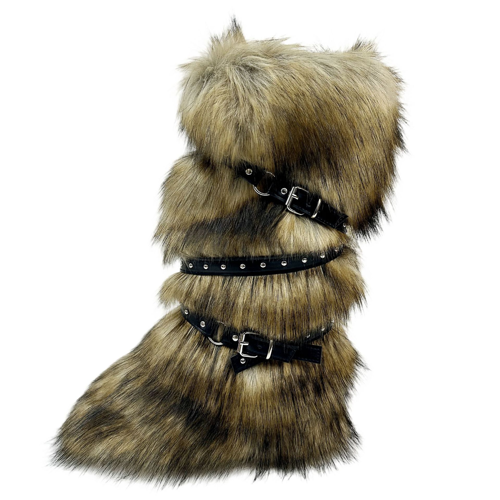 European and American Cross-border Y2K Spice Girls Sexy High Barrel Snow Boots 2024 New Cross Belt Buckle Fur Hair Boots-MERUMOTE