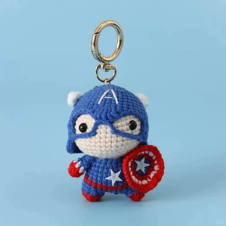 Lulusnow Handmade  The Avengers Captain America Crochet Key Pendant Bag Accessories Key Pendant