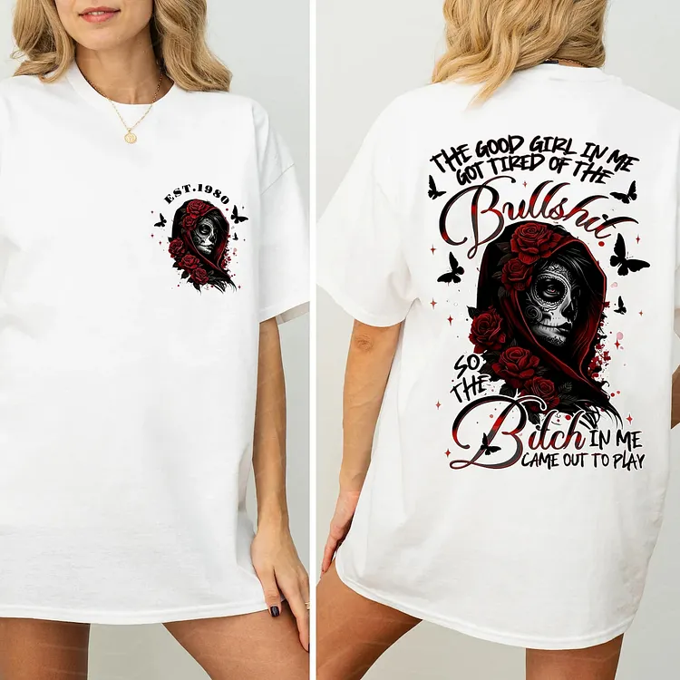 Custom EST Year Gothic Skull Red Rose Women Tee
