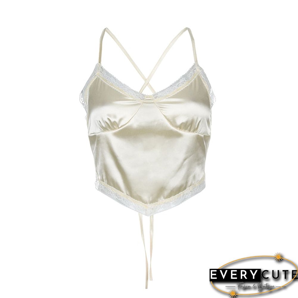 Vintage Retro y2k Crop Tops for Women Sexy Backless Ribbed Lace-up Camisole Harajuku Aesthetic 90s Halter Tops Tee Cuteandpsycho