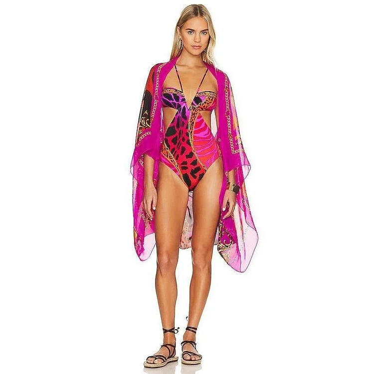 Baroque Print One Piece Swimsuit and Cover Up