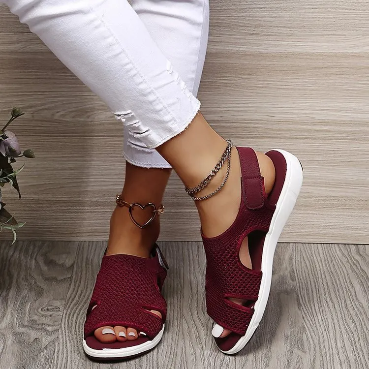 Breakj Breakj Summer New Women's Sandals Large-Size Breathable Elastic Fly Weaving Flat Bottom Casual Women's Shoes