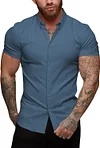 URRU Men's Muscle Dress Shirts Slim Fit Stretch Short Sleeve Casual Button Down Shirts for Men