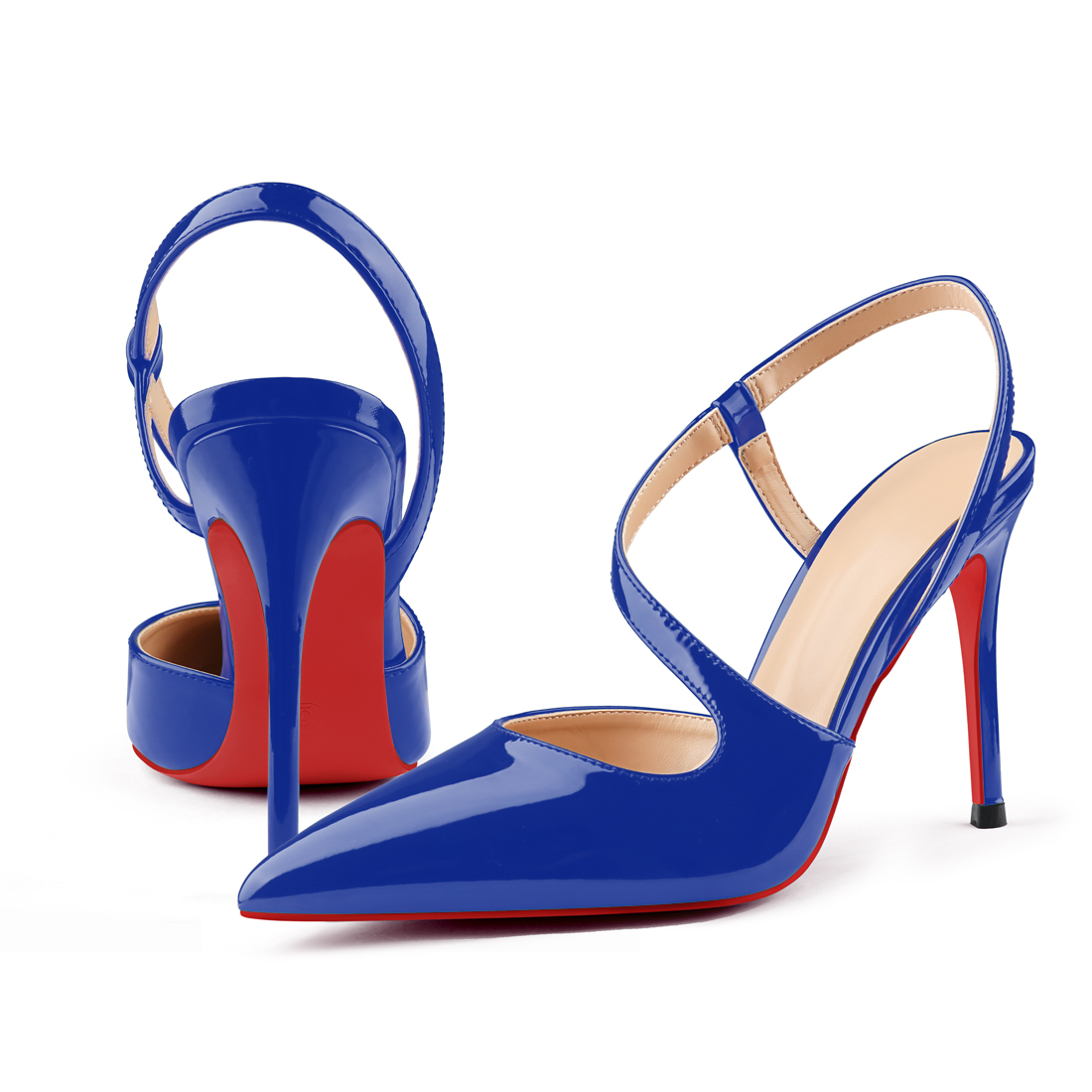 100mm Wavy Straps Slingback Pumps Sandals Pointed Toe Pumps Red Bottoms Shoes-MERUMOTE