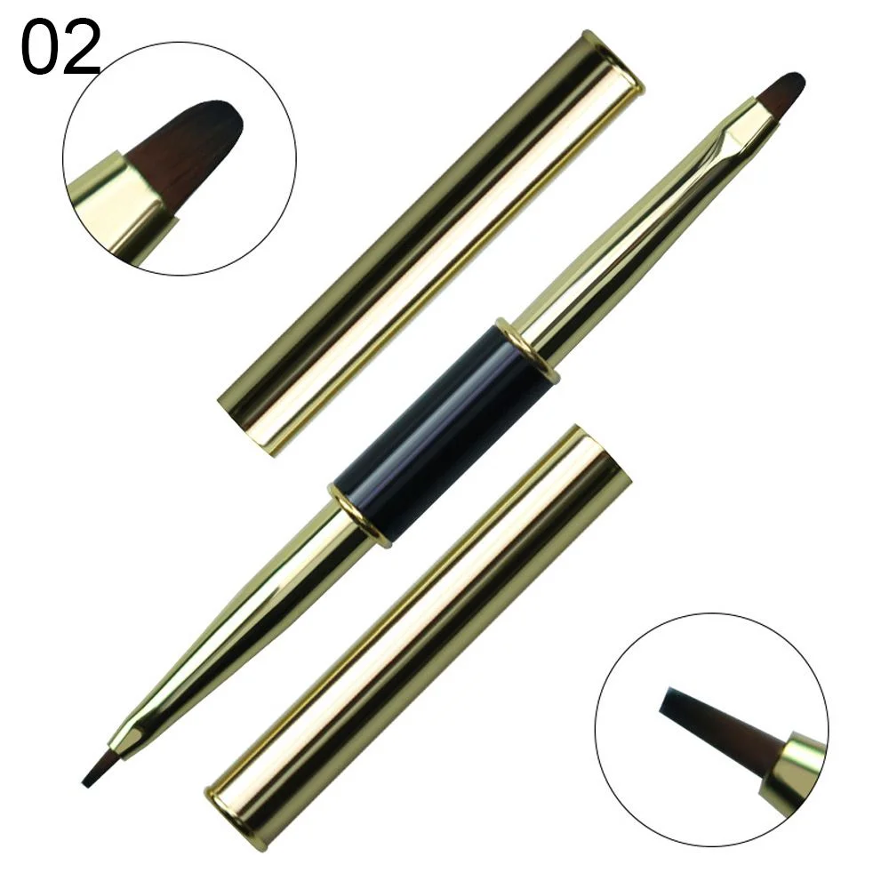 Double Head Nail Art Liquid Powder Brush Nail Extension Builder Acrylic UV Gel Lined Drawing Pen Fan-shaped Blooming Tool