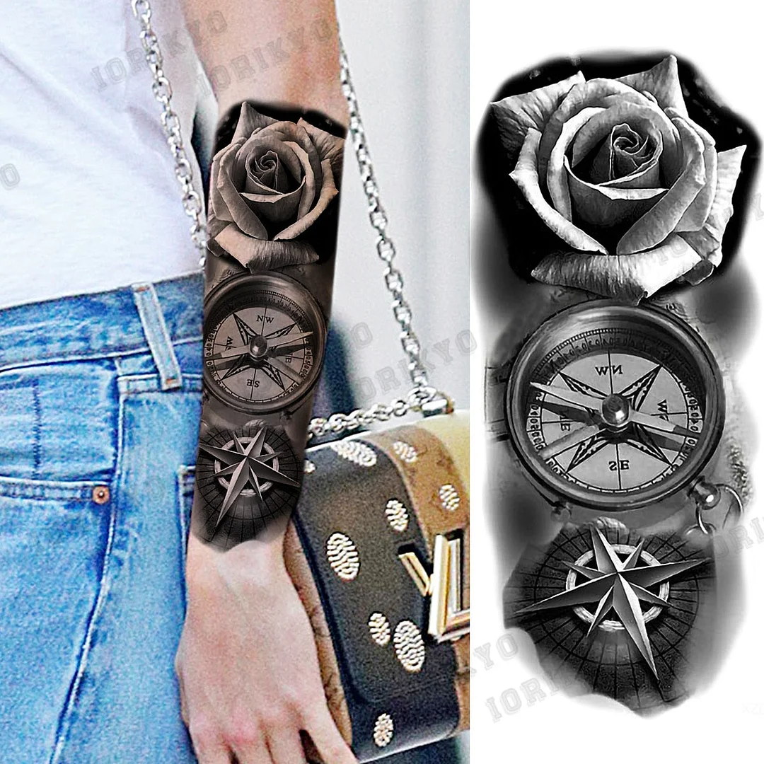 Black Devil Vampire Arm Temporary Tattoos For Women Adult Skull Lion Crown Compass Fake Tattoo Washable Body Art Painting Tatoos