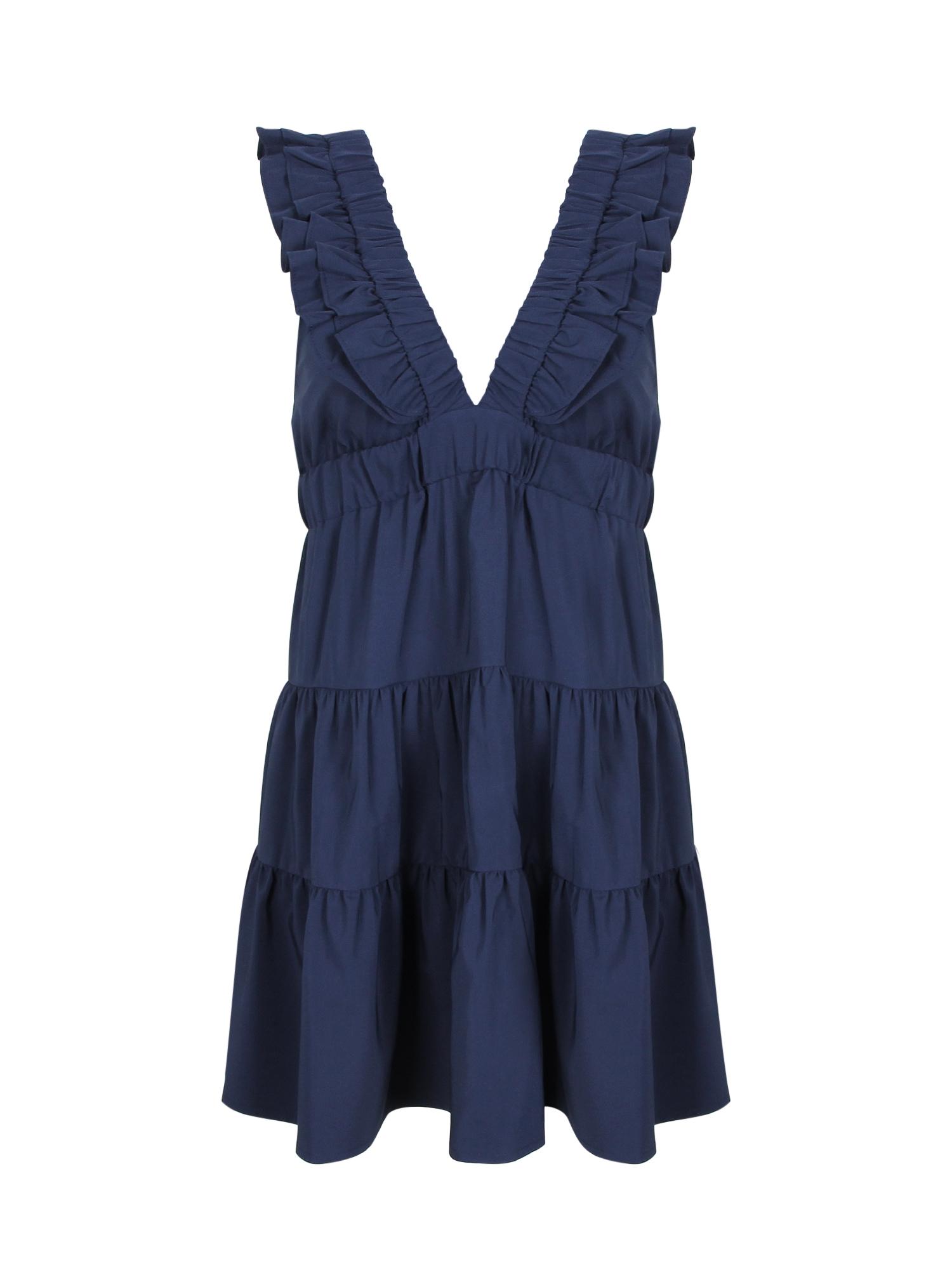 Casual Dress for Summer, Breathable Women's Fitted Plain Deep V Neck Ruffled Dress, Women's Clothes for Daily Wear, Womenswear