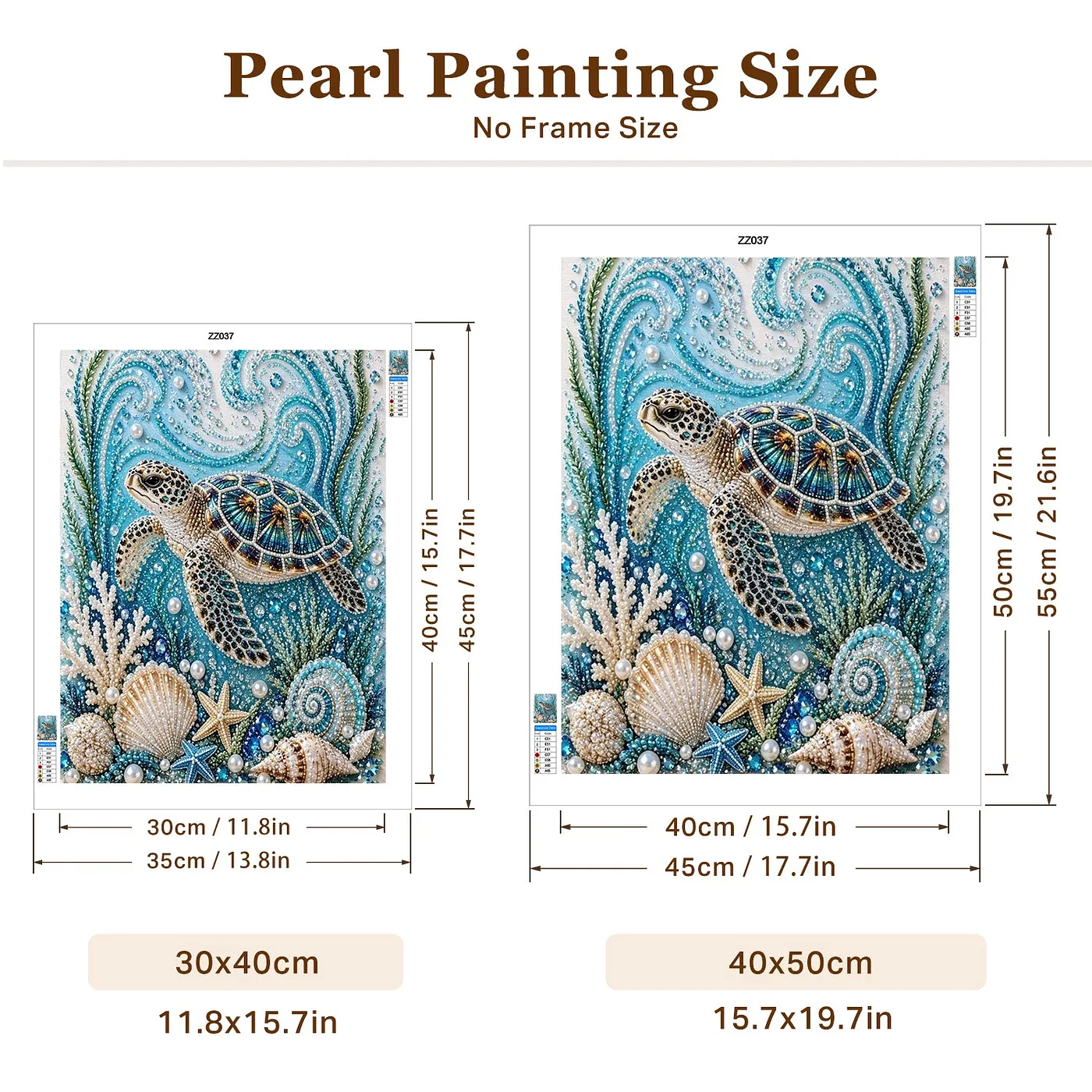 Blue Coral Sea Turtle - Pearls Painting