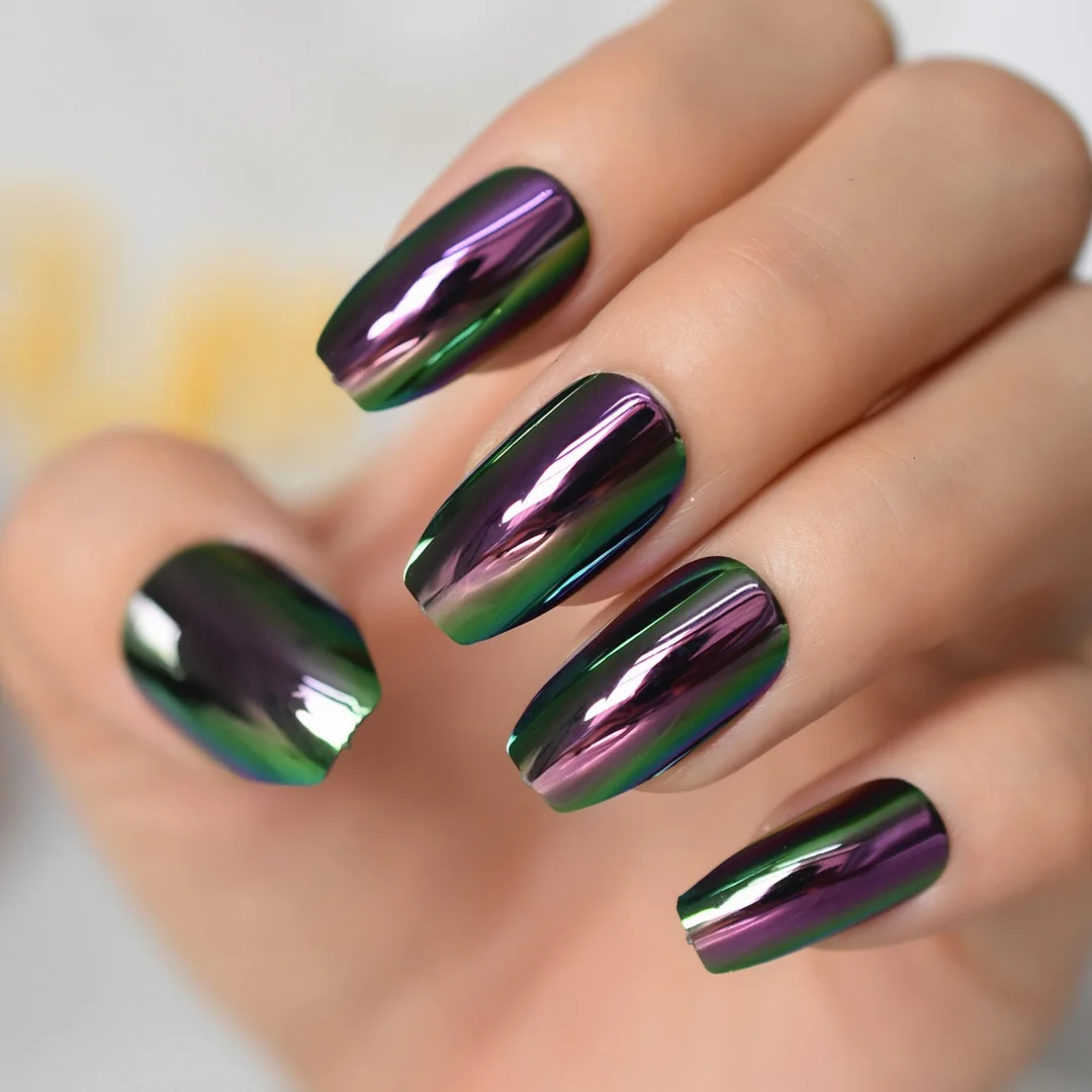 Gorgeous Mirror Fake Nails Sexy Red Metallic Ladies Fingernails Extra Long Ballerina Fashion Nail Art Tips 24-Nail Inspo