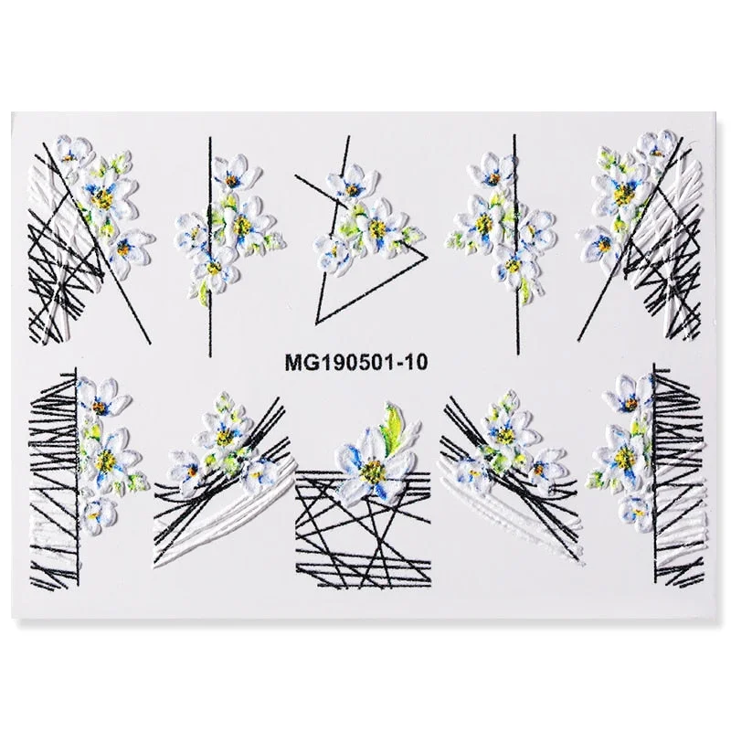 1PC Simple White Embossed Flower Lace 5D Sticker Three-dimensional Embossed Nail Art Decal Floral Butterfly Decoration