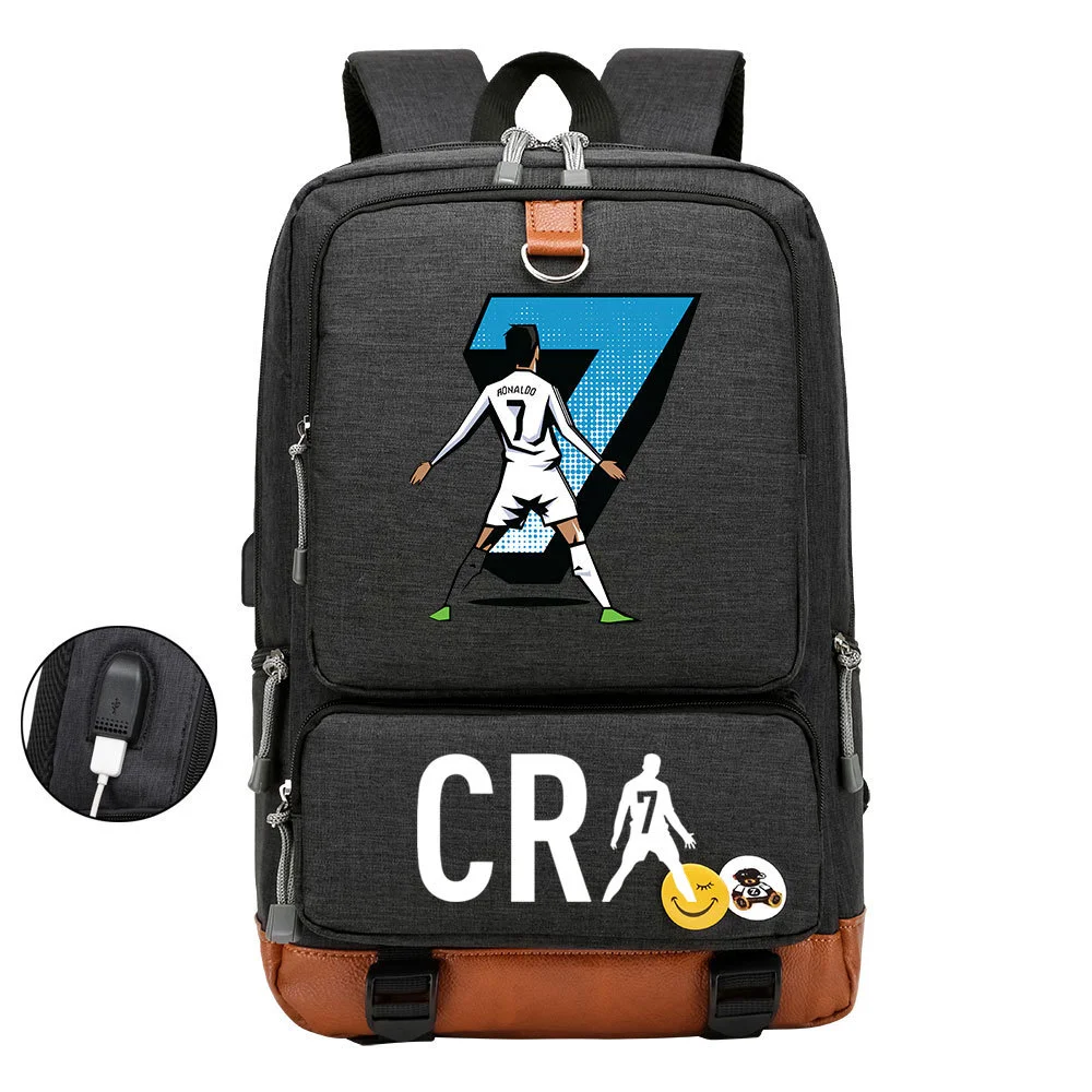 Buzzdaisy Get Sports-Ready with Cristiano Ronaldo Printed Multi-Storage Backpack w/ USB and Laptop Space