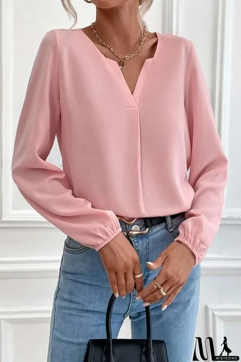 MidiSono - V Neck Long Sleeve Blouse