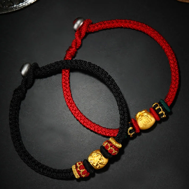 999 Gold Lucky Money Bag Fu Character Protection Handmade Eight Thread Peace Knot Bracelet