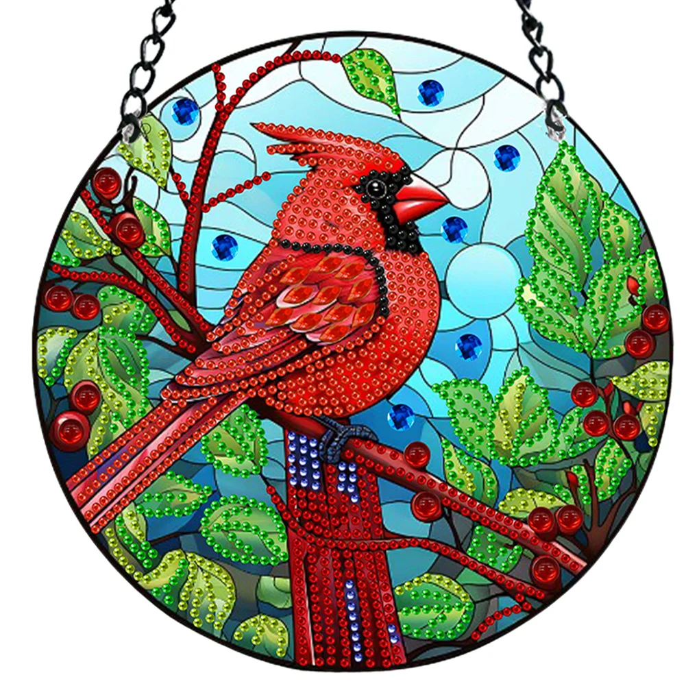 DIY Cardinal Single-Side Acrylic Diamond Painting Art Pendant for Kid DIY Craft