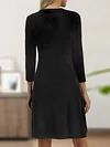 Twist V Neck Plain Color A-line Dress, Elegant 3/4 Sleeve Dress For Spring & Fall, Women's Clothing
