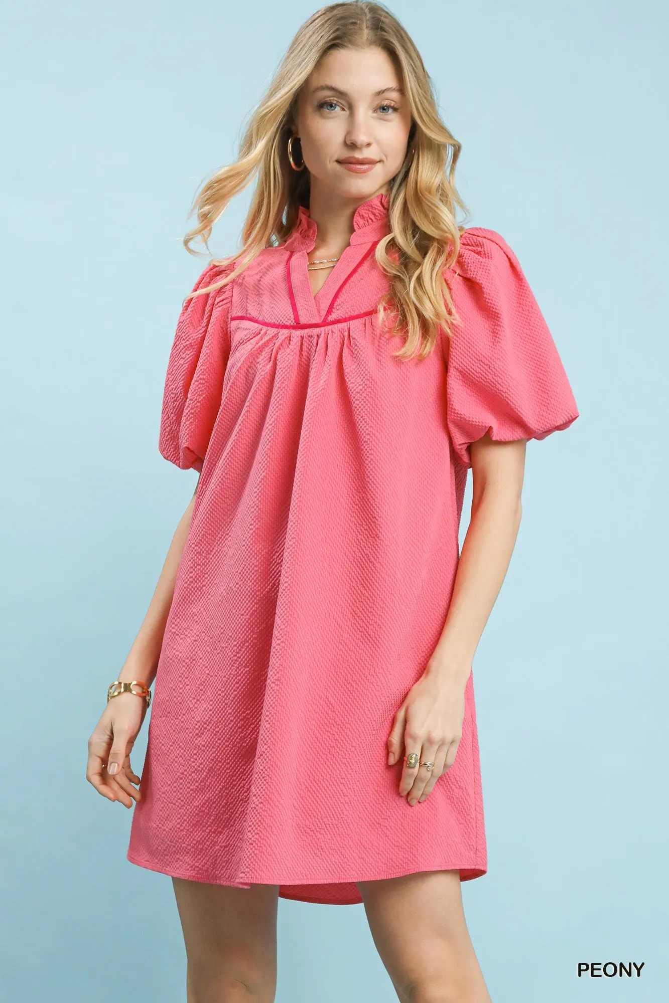 Umgee Seersucker Puff Sleeve Dress mysite idetrend