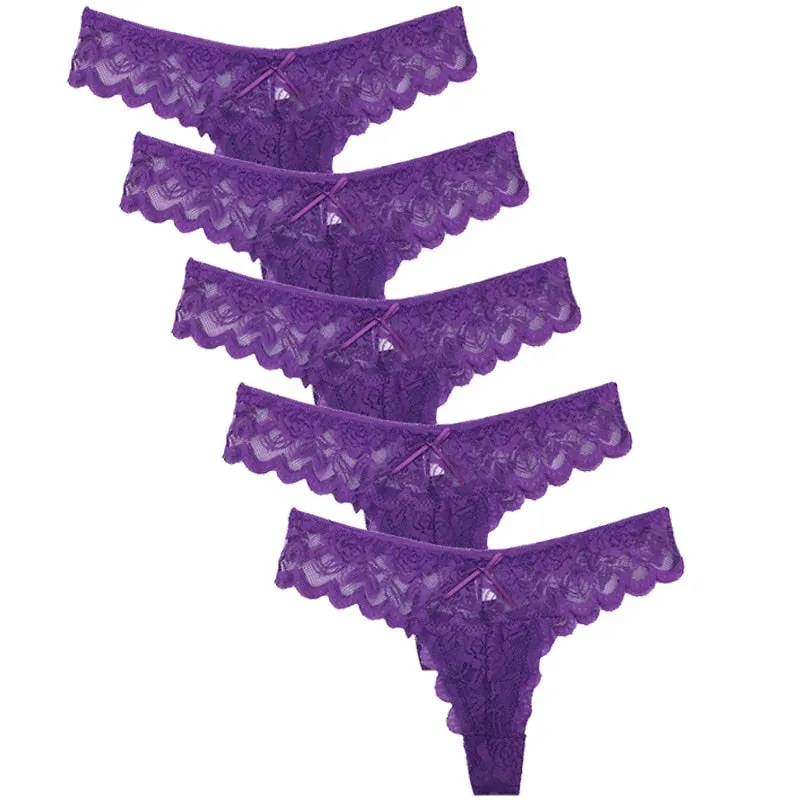 5pcs Women Panties Sexy Thongs G-string Lace Lingerie Female Underwear Ladies Low Waist T-back Gift Beautiful Underpants