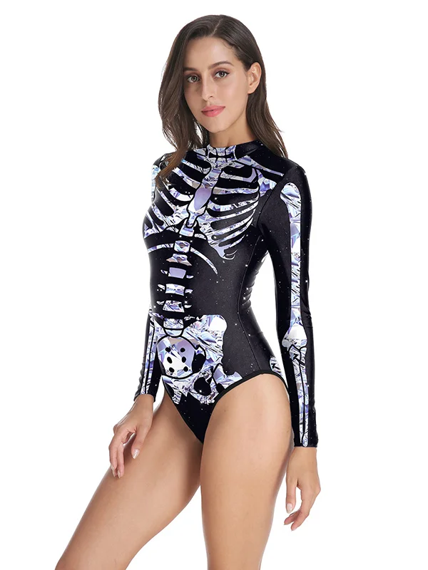 Halloween Skeleton 3D-Print Long-Sleeves Wetsuit 