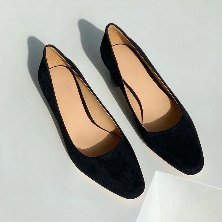 Women Handmade Suede Leather Retro Square Toe Block Heels Slip On Office Heels Shoes shopify Stunahome.com