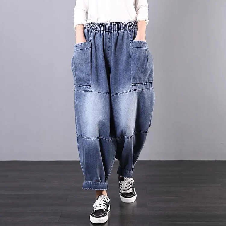 New Korean style art blue jeans harem pants