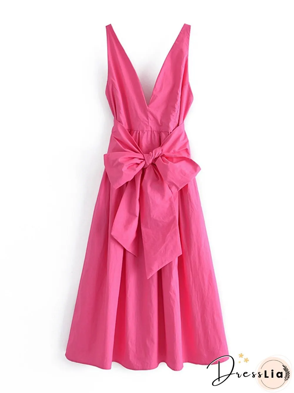 Womens Summer Dress Green Dresses With Pocket Back Bow Strap Female Long Dress Qn26