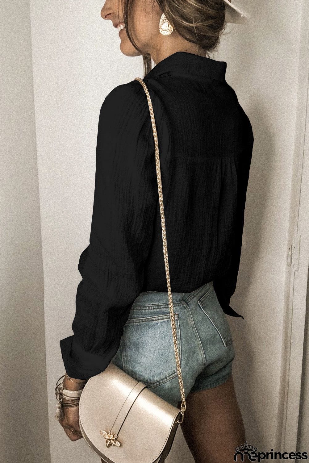 Floral Lace Hollow-out Splicing Crinkled Shirt