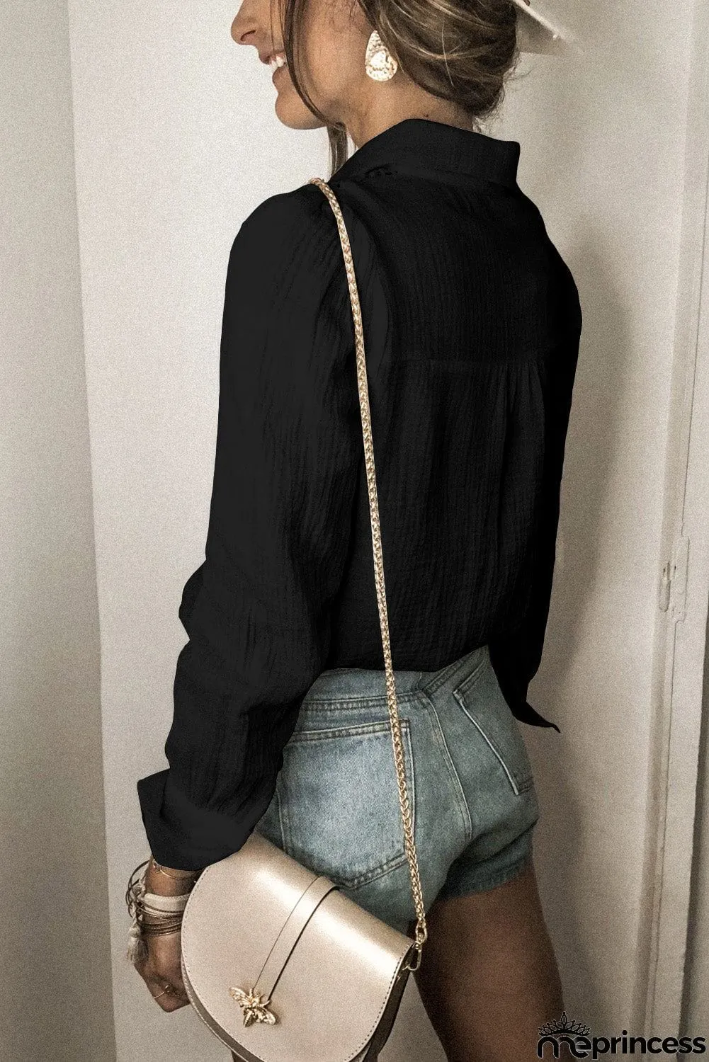 Floral Lace Hollow-out Splicing Crinkled Shirt