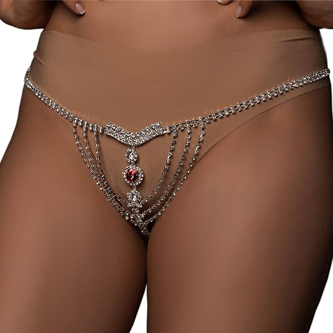 Lovingerie - Ruby Belly Waist Chain Jewelry Rhinestone Thong Panties Luxury Rhinestone Underwear G-String 
