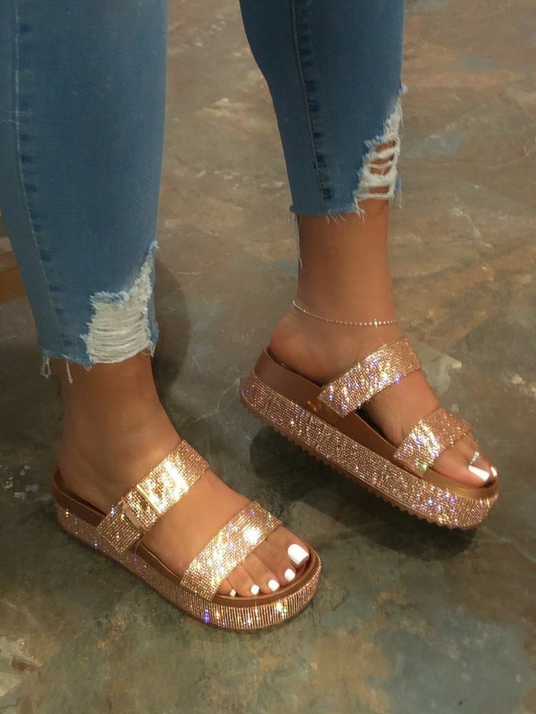 Summer Beach Bling Bling Crystal Rome Ladies Sandals Rhinestone Platform Mixed Color Cutouts Wedges Women Sandals Shoes Woman