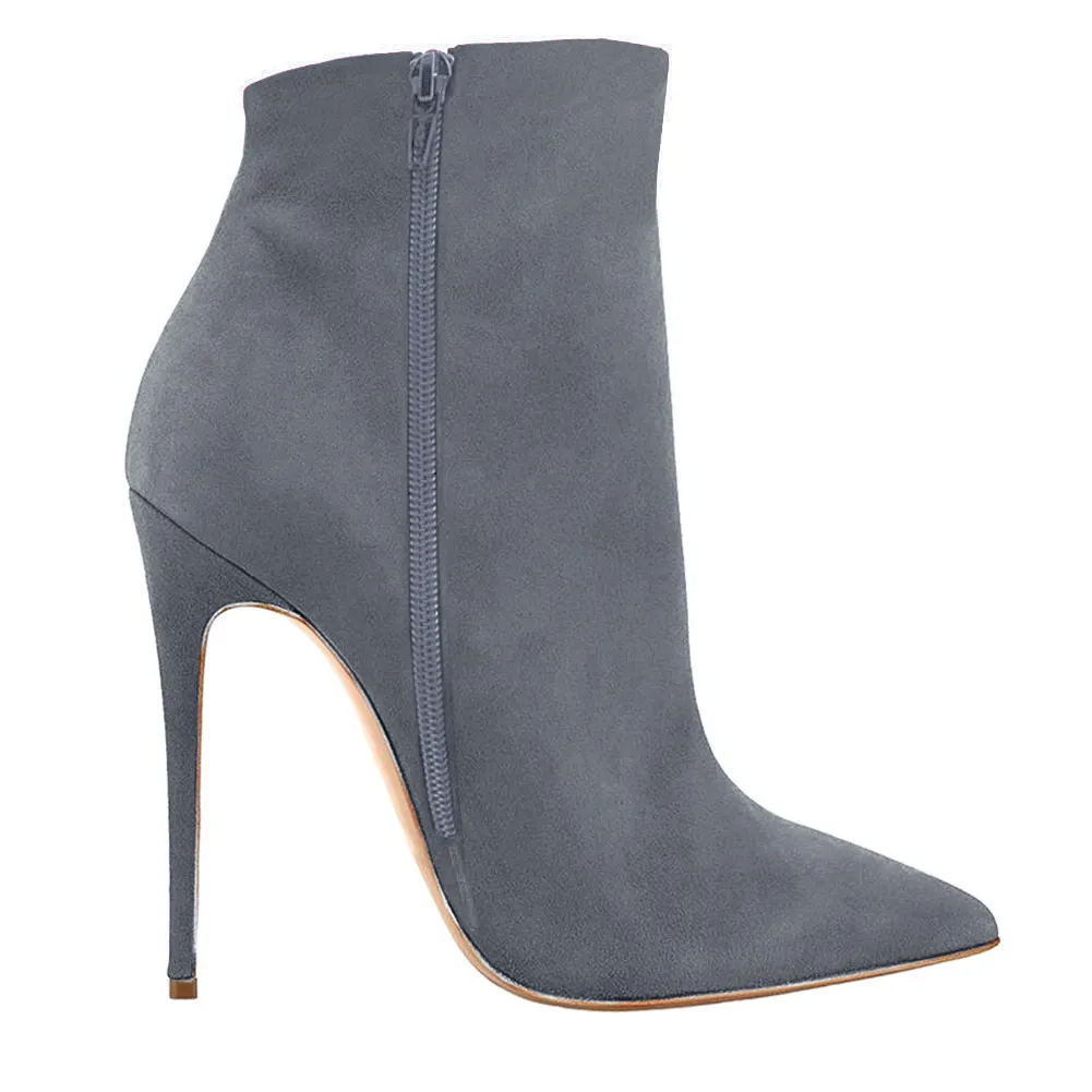 4.72" Women's Ankle Boots Closed Pointed Toe Stilettos Solid Color Suede Booties-vocosishoes