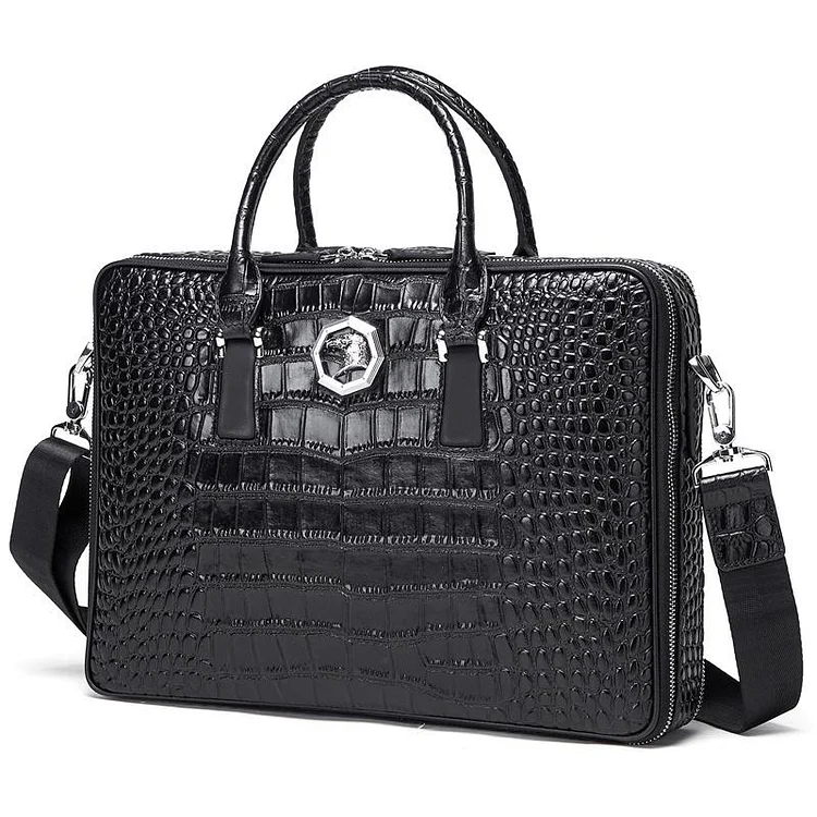 Men's Leather Business Laptop Bag Crocodile Pattern Design Crossbody Bag
