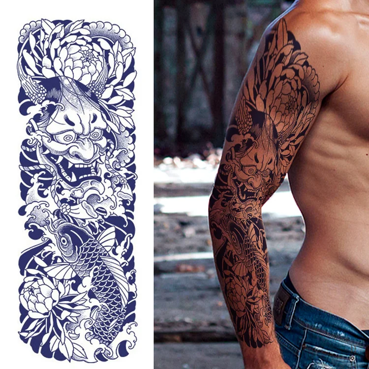 Full Arm Metal Gear Fish Semi-Permanent Juice Ink Tattoo