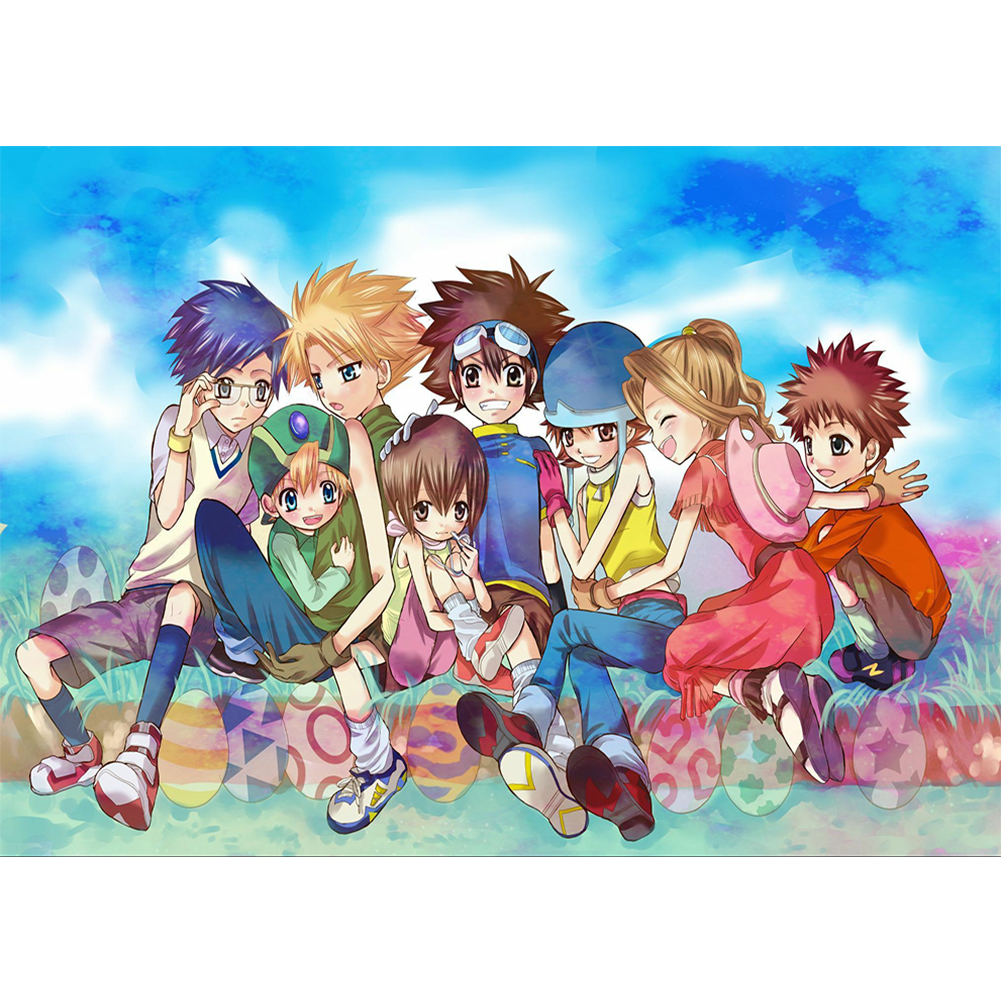 

40*30CM - Round Drill Diamond Painting - Digimon Group, 501 Original