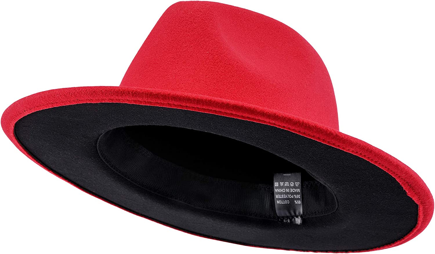 Two Tone Red Bottom Wide Brim Wool Felt Fedora Hat 